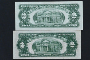 US 1953, 1963 B $2 VF+ and VF to XF United States Notes Red Seal Lot of 2 Notes