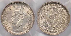 India British 1944 B 1/4 Rupee PCGS Genuine Cleaned-UNC Detail SW-9.92 Star Lotu