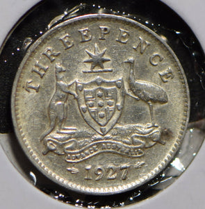 Australia 1927 3 Pence Kangaroo animal Emu  292026 combine shipping