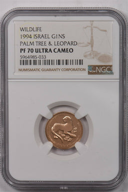 Israel 1994 New Sheqel gold Leopard animal NGC Proof 70 Ultra Cameo 0.1oz gold.