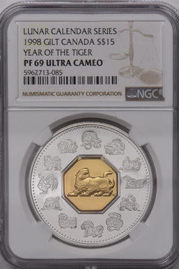 Canada 1998 15 Dollars Silver NGC Proof 69 Ultra Cameo Lunar Calendar Series Gil
