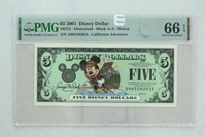 Disney Dollar 2001 $5 PMG Gem UNC 66EPQ DIS72. Mickey. California Adventure PM0