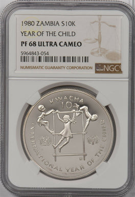 Zambia 1980 10 Kwacha silver NGC PF68UC Year of the child NG1314 combine shippin