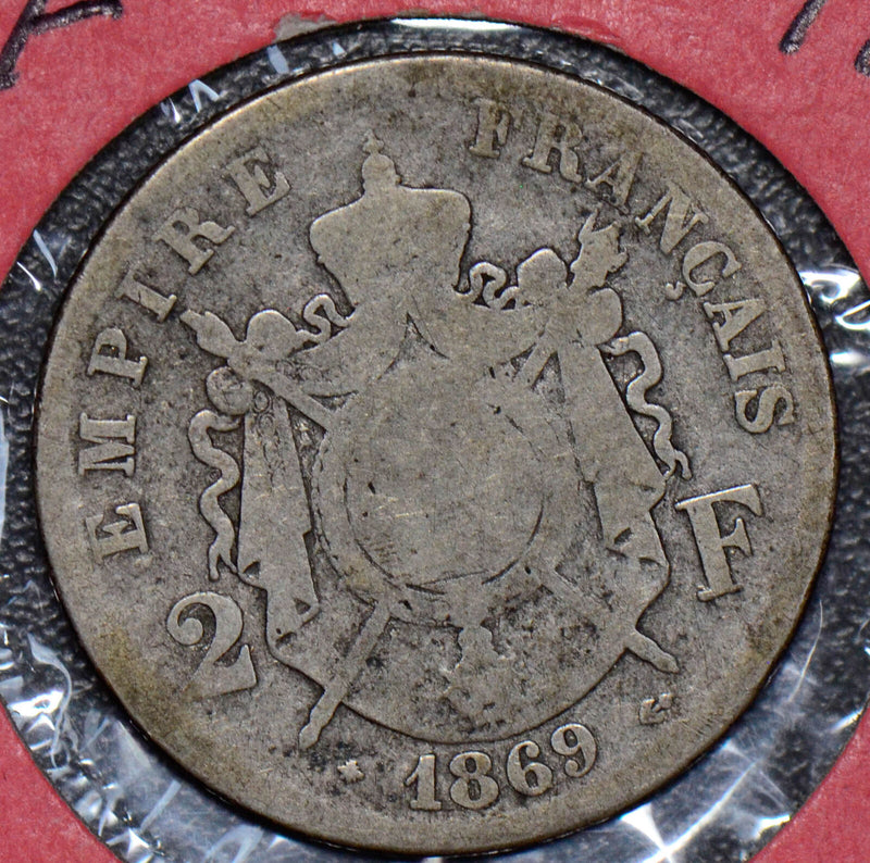 France 1869 2 Francs silver  190436 combine shipping