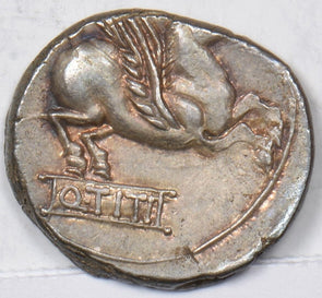 Roman Empire 88 BC Denarius AR, Q. Titius, off Center horse R0176 combine shippi