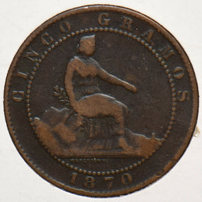 Spain 1870 5 Centimos Lion animal 902502 combine shipping