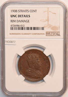 Straits Settlements 1908 Cent NGC UNC NG0977 combine shipping