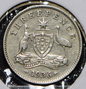 Australia 1936 3 Pence Kangaroo animal Emu  191333 combine shipping