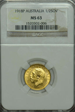 Australia 1918 P 1/2 sovereign perth mint NGC MS63 super rare!