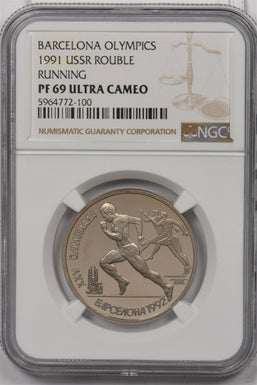 Russia USSR 1991 Rouble Ruble NGC PF 69UC Barcelona Olympics Running NG1386 comb