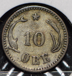Denmark 1874 10 Ore Dolphin animal  901457 combine shipping