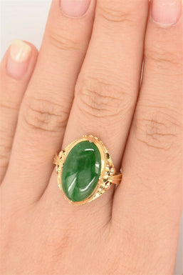 14K Gold Jade Ring 4.84g Jade 7ct Size 7 RG0109