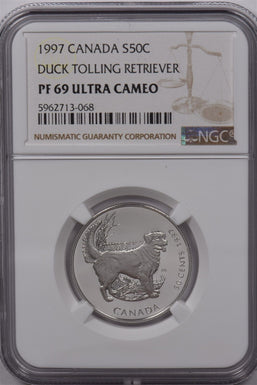 Canada 1997 50 Cents Silver NGC Proof 69 Ultra Cameo Duck Tolling Retriever NG16