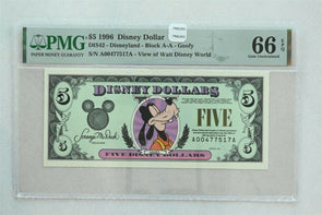 Disney Dollar 1996 $5 PMG Gem UNC 66EPQ DIS42. Goofy. View of Walt Disney Worl