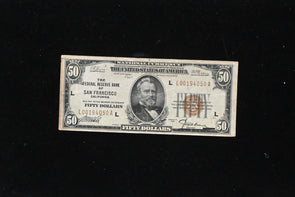 US 1929 $50 fine+ National Currency National Currency San francisco RC0695 combi