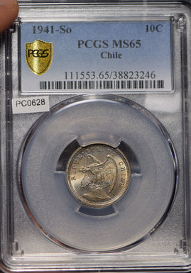 Chile 1941 10 Centavos Andean Condor animal PCGS MS65 PC0628 combine shipping