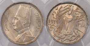 Egypt 1929 -BP AH 1348 2Milliemes PCGS MS 64 KM-345 PC1329 combine shipping
