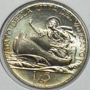 Vatican 1937 5 Lira BU 297072 combine shipping