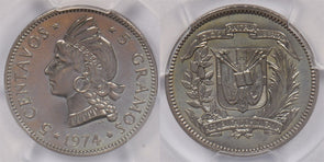 Dominican Republic 1974 5 Centavos PCGS PR 67 Mintage 500, only 1 Higher PC1307