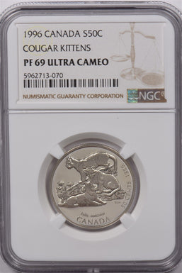 Canada 1996 50 Cents Silver NGC Proof 69 Ultra Cameo Cougar Kittens NG1616 combi