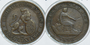 Spain 1870 5 Centimos Lion animal 198438 combine shipping