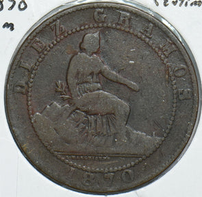 Spain 1870 OM 10 Centimos Lion animal 198446 combine shipping