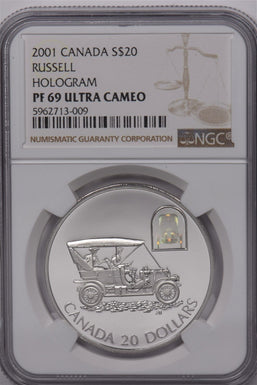 Canada 2001 20 Dollar Silver NGC Proof 69 UC Transportation Russell Model L Tou