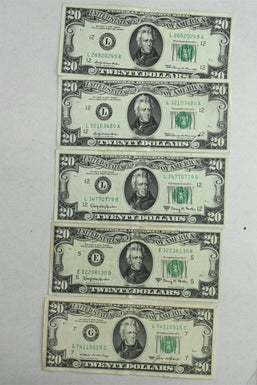US 1963 1988 $20 XF to AU Federal Reserve Notes Lot Of 5 Notes RC0728 combine sh