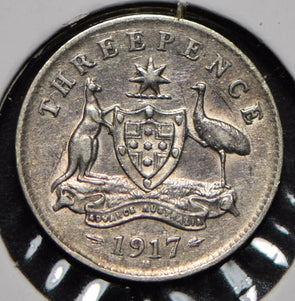 Australia 1917 3 Pence Kangaroo animal Emu  292014 combine shipping