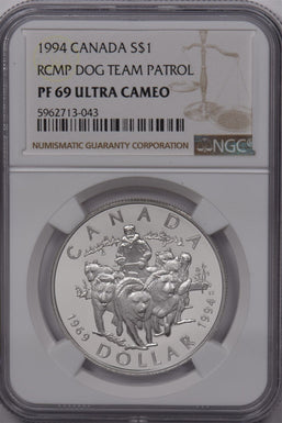 Canada 1994 Dollar Silver NGC Proof 69 UC RCMP Dog Team Patrol NG1678 combine sh
