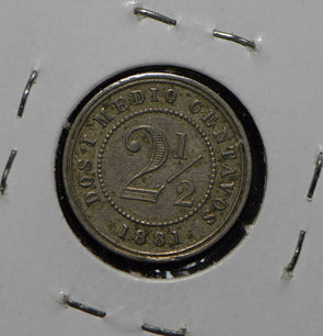 Colombia 1881 2 1/2 Centavos plain edge 290281 combine shipping