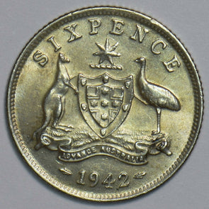 Australia 1942 6 Pence Kangaroo animal Emu 240682 combine shipping
