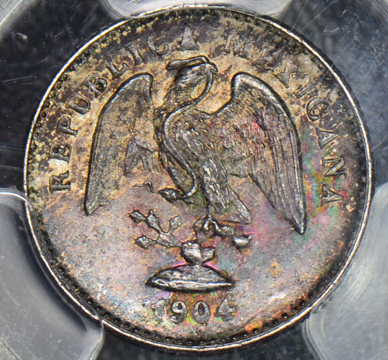 Mexico 1904  5 Centavos silver PCGS MS64 gorgeous magenta green toning PC0120 co