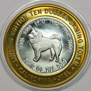 1990 's Casino Chip Token silver Dog animal Sam Boyd's California gaming token.