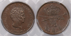 Denmark 1842 FF 1/5 Rbs PCGS MS 64 Brown R.B.S Pop 5, PCGS, None Higher PC1280 c