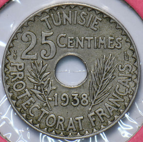 Tunisia 1938 AH 1357 25 Centimes 150745 combine shipping