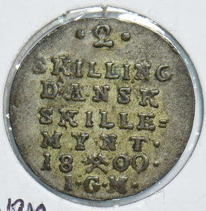 Denmark 1800 2 Skilling Silver uneven planchet 491561 combine shipping