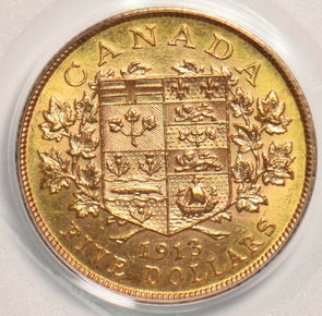 Canada 1913 $5 gold PCGS MS62 PC1176 combine shipping
