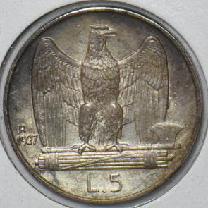 Italy 1927 R 5 Lire Eagle 490833 combine shipping