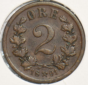 Norway 1891 2 Ore 197589 combine shipping
