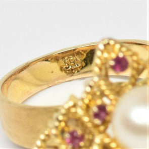 14K Gold Ruby Pearl Ring 9.06g RG0170