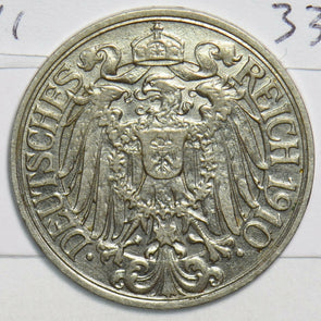 Germany 1910 G 25 Pfennig 298395 combine shipping