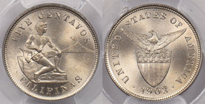 Philippines 1903 5 Centavos Eagle animal PCGS MS 66 PCGS Pop 10, Only 1 Higher P