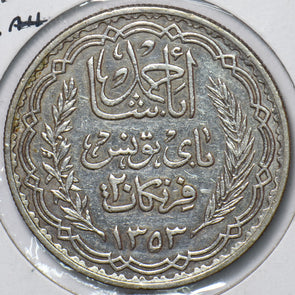 Tunisia 1934 AH1353 20 Francs 294253 combine shipping