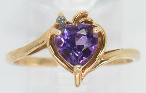14k Gold Heart Shaped Amethyst Diamond Ring RG0058