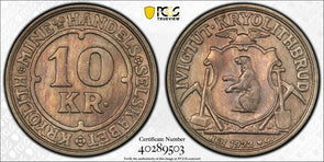 Greenland 1922 10 Kroner Polar bear animal PCGS MS63 rare this grade Cu-Ni KM-Tn