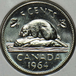 Canada 1964 5 Cents Beaver animal UNC 152331 combine shipping