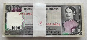 Bolivia 1982 1000 Pesos Bank pack of 100 CU notes BL0089 combine shipping