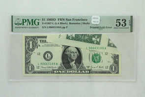 Printed Fold Error FRN 1969 D Dollar PMG About UNC 53 Fr#1907-L.San Francisco B