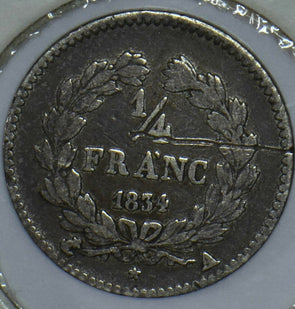 France 1834 Louis Phillipe I 1/4 Franc 290583 combine shipping